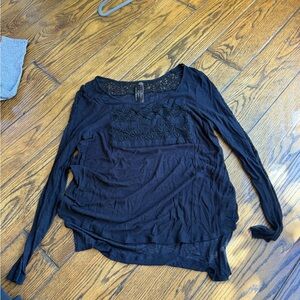 Free People Black Long Sleeve Lace Top